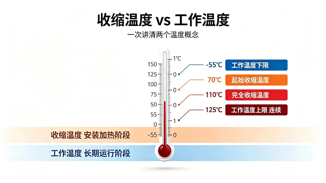 热缩管的收缩温度和工作温度有什么区别? 示意图
