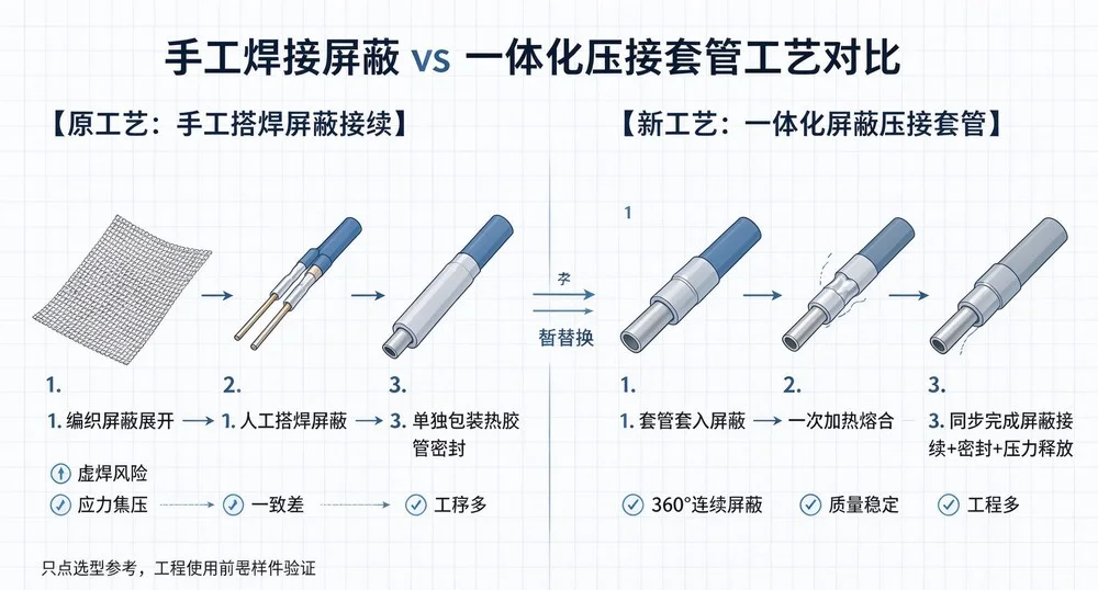 航空机载线束 EMC 辐射超标整改：屏蔽接续工艺优化方案 示意图