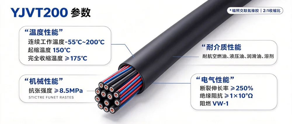 发动机舱线束高温耐油如何防护?YJVT200 氟橡胶热缩套管参数 示意图