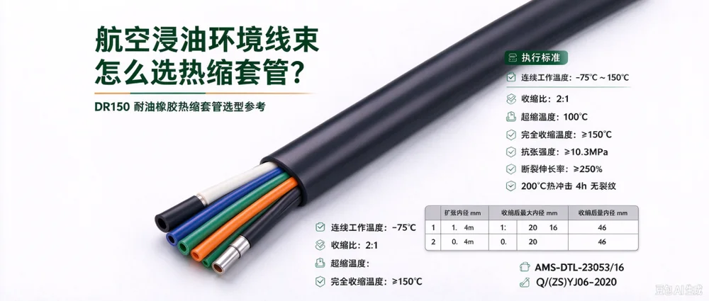 航空浸油环境线束怎么选热缩套管?YJDR150 耐油橡胶热缩套管选型指南 示意图
